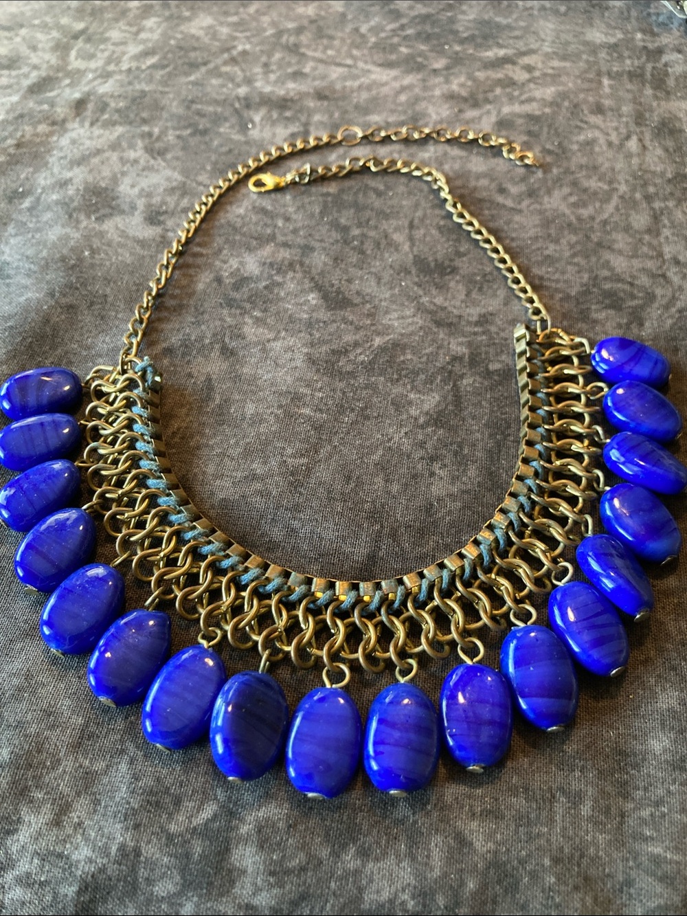 Bold Cobalt Bead Statement Necklace with Antique Inspired Chain